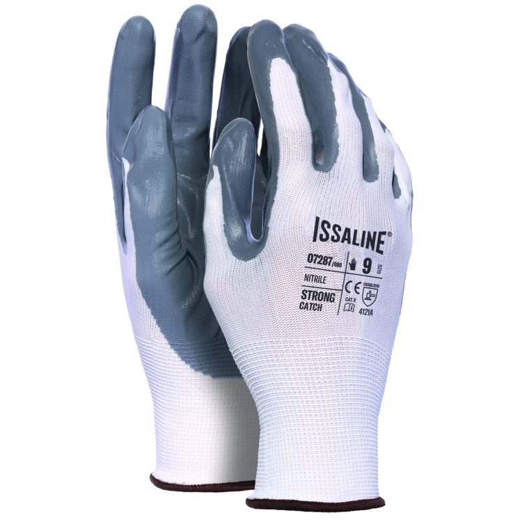 Rękawice robocze nitrylowe ISSALINE STRONG CATCH SZARE